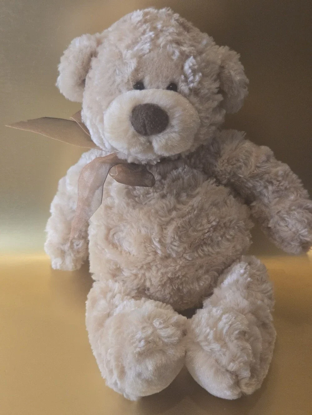 Gund Myrtle Teddy Bear Plush Honey Beige Swirl Fur Ribbon #44713 Stuffed Animal